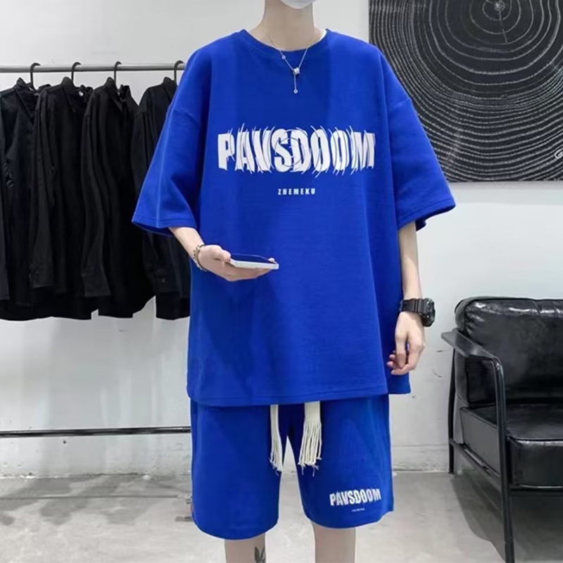 Set đồ thể thao HANLU ngắn tay đơn giản phong cách harajuku thời trang cho nam