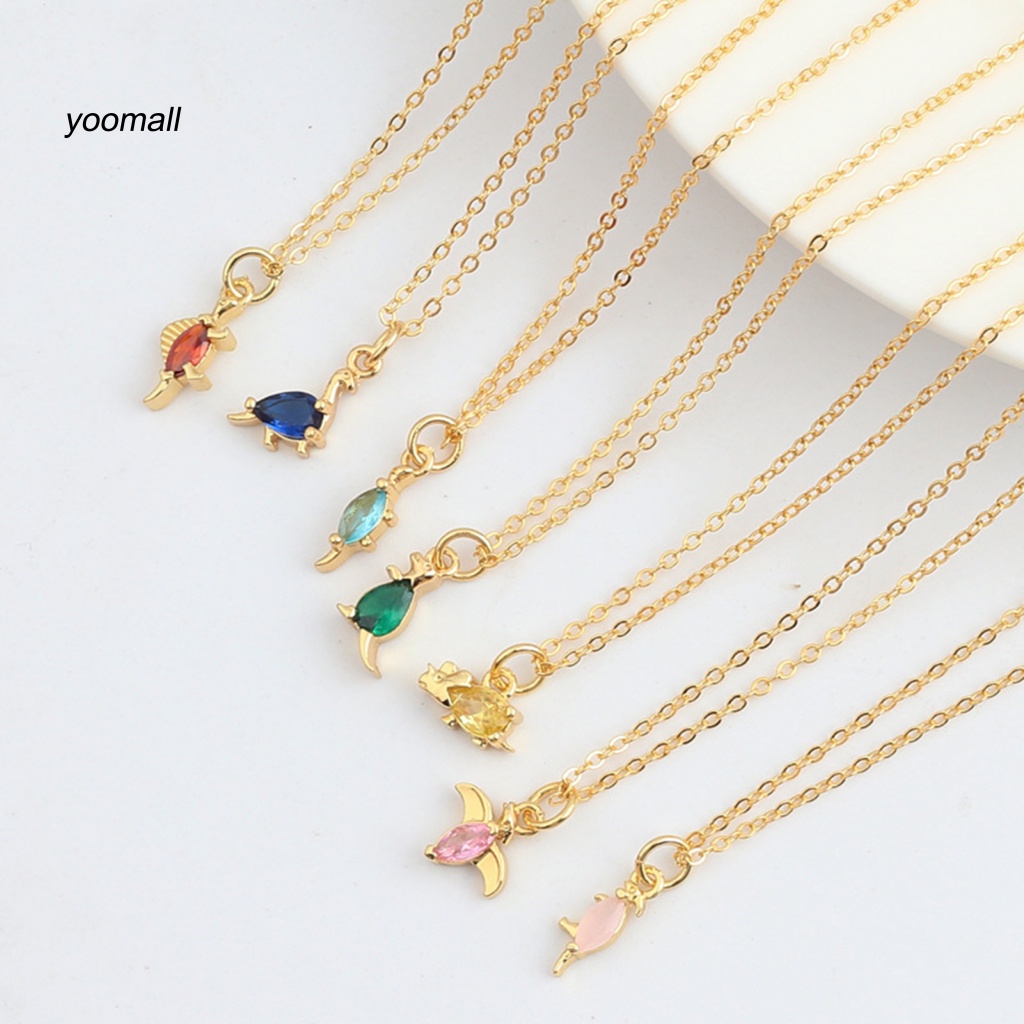 Yo / Vòng cổ Mặt Hình Khủng Long Đính Đá Zircon Mạ Điện Lâu Trôi Mặc Hàng Ngày