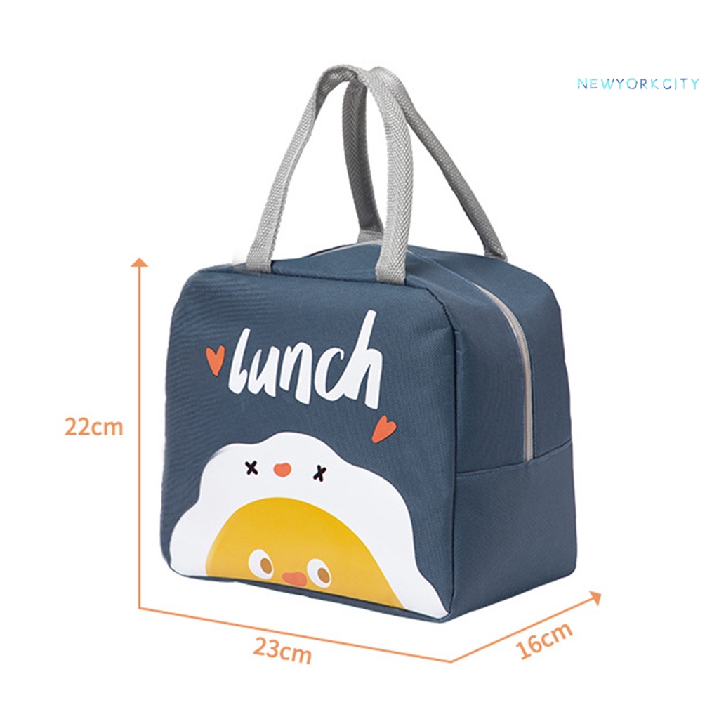 Túi Đựng Hộp Cơm Trưa Giữ Nhiệt / Lạnh Bằng Vải Oxford Chống Nước Chống Bụi Có Quai Cầm Và Khóa Kéo In Họa Tiết Dễ Thương