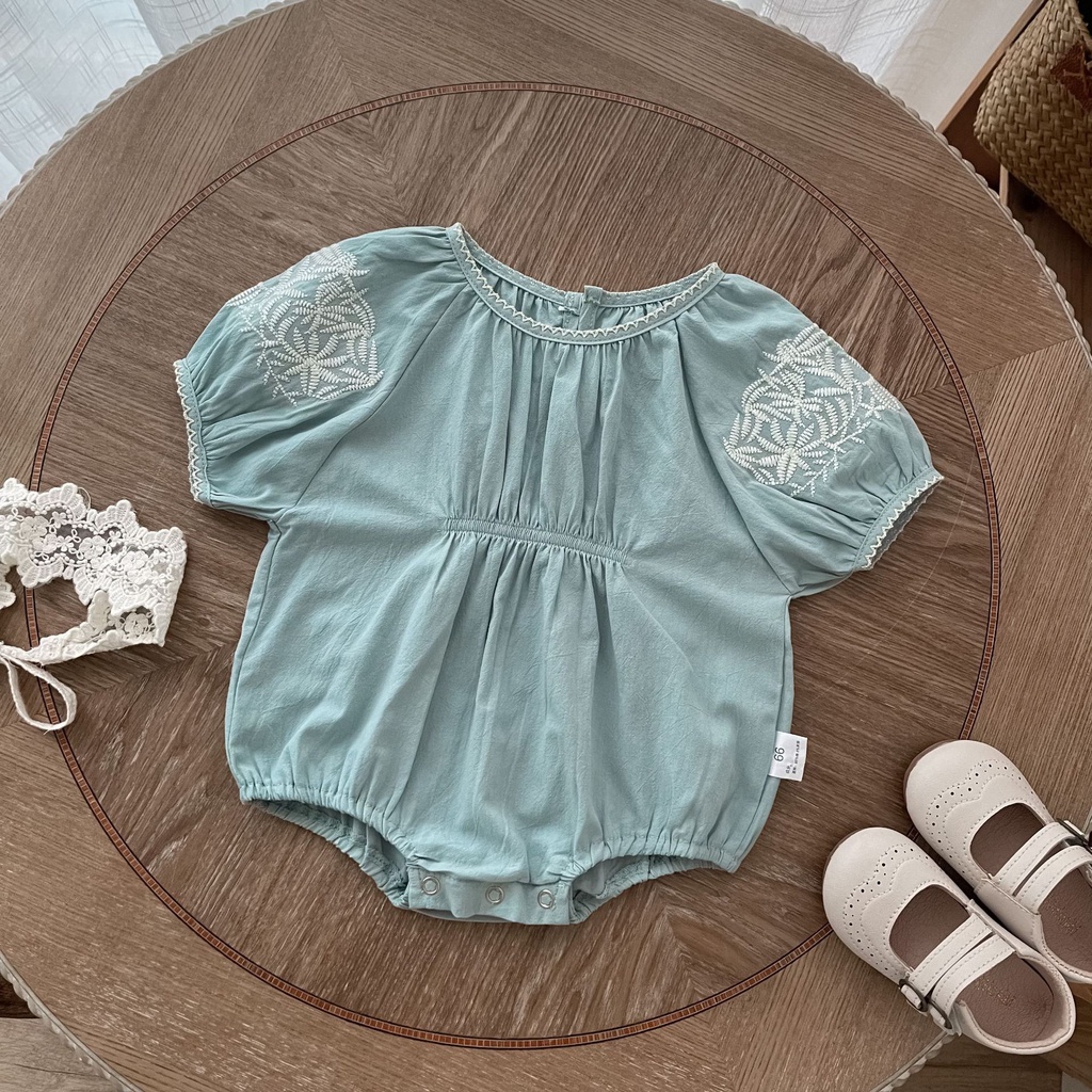 Áo Liền Quần Tay Ngắn Phồng Thêu Họa Tiết Răng Dễ Thương Thời Trang Mùa Hè Cho Bé Gái YC3W