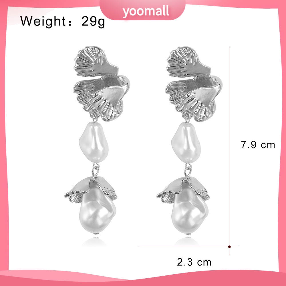 [YM] Bông Tai Hình Hoa Đính Ngọc Trai Bằng Hợp Kim Phong Cách Âu Mỹ Cá Tính Dành Cho Nữ