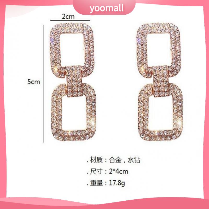 Khuyên Tai Dáng Dài Đính Đá Hình Vuông Cá Tính