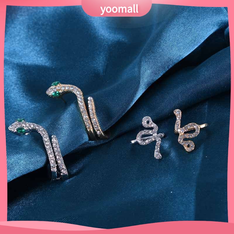 [YM] Khuyên Tai Hình Rắn Ba Chiều Đính Đá Zircon Vàng Động Vật Phong Cách Lạnh Retro Hợp Thời Trang