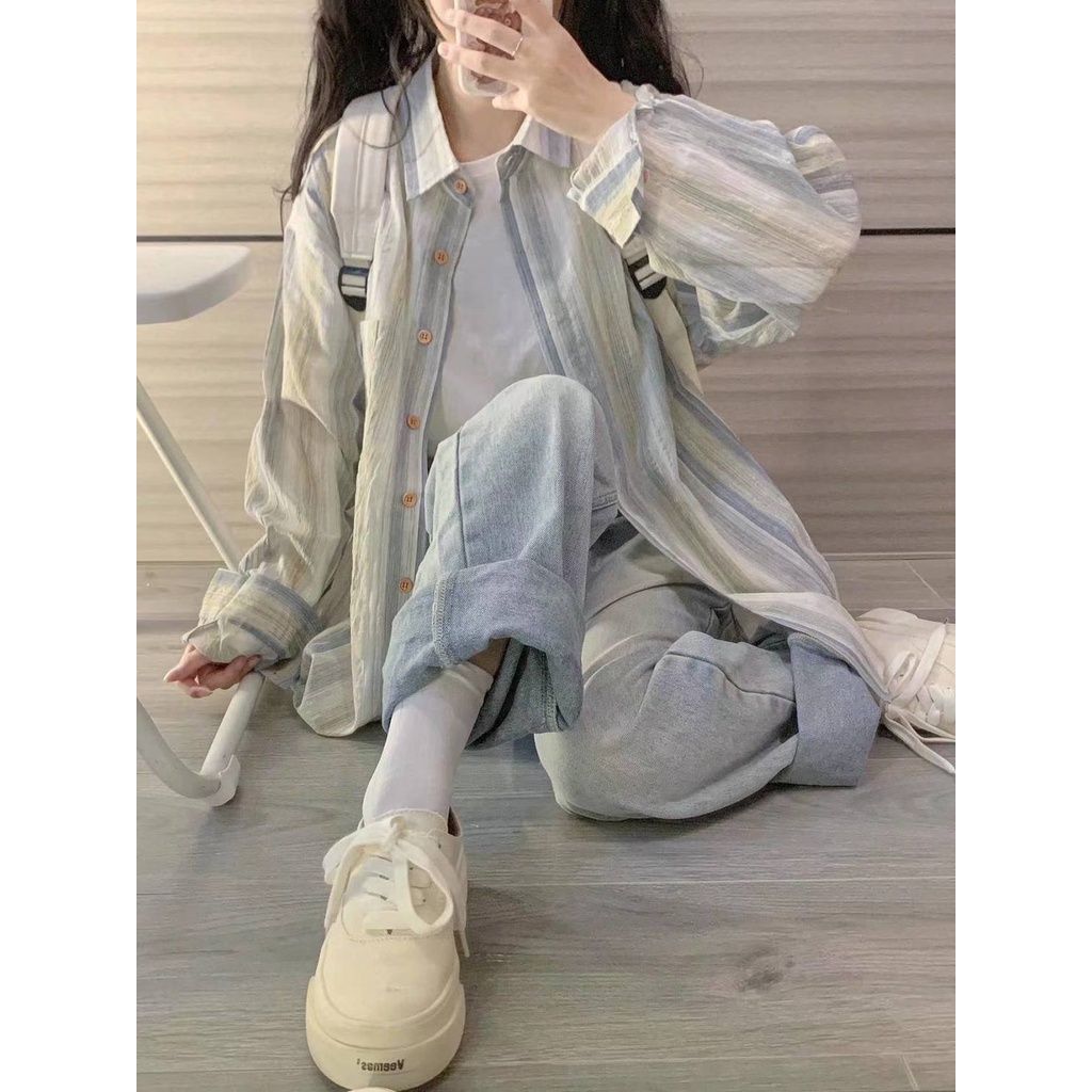 Áo Sơ Mi Mỏng Chống Nắng Họa Tiết Kẻ Sọc Thời Trang Mùa Hè 2023 Mới Cho Nữ