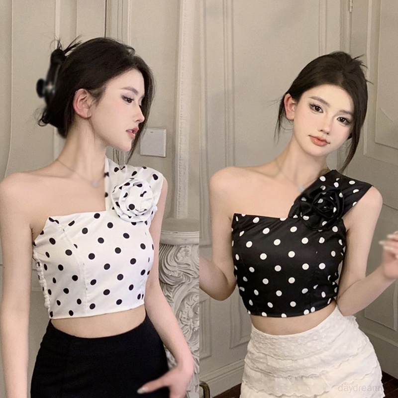 Áo Croptop Trễ Vai Hoạ Tiết Hoa Phong Cách Retro