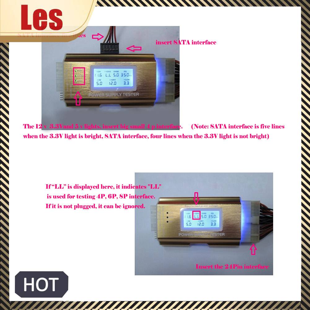 Thiết Bị Kiểm Tra Nguồn Cung Cấp Điện ATX BTX ITX SATA HDD Màn Hình LCD 20 / 24 Pin 4 PSU