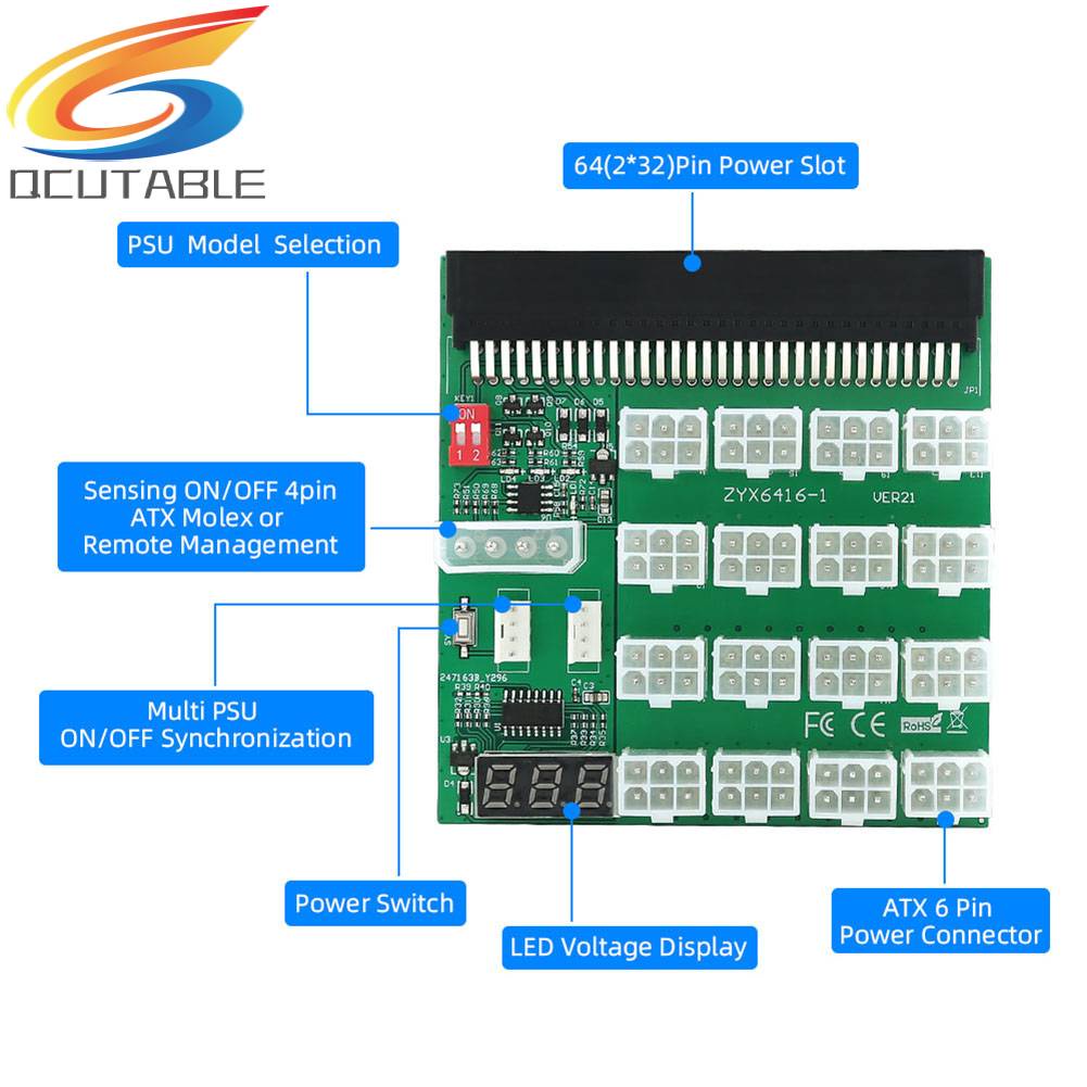 Bo Mạch Nguồn ATX 16x 6Pin 12V 64pin Cho Máy Chủ BTC