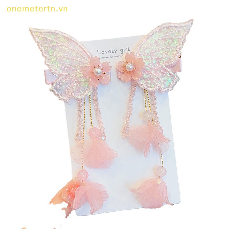 1 Cặp Kẹp Tóc Tua Rua Thêu Hình Hoa / Bướm Handmade Thời Trang Cho Nữ