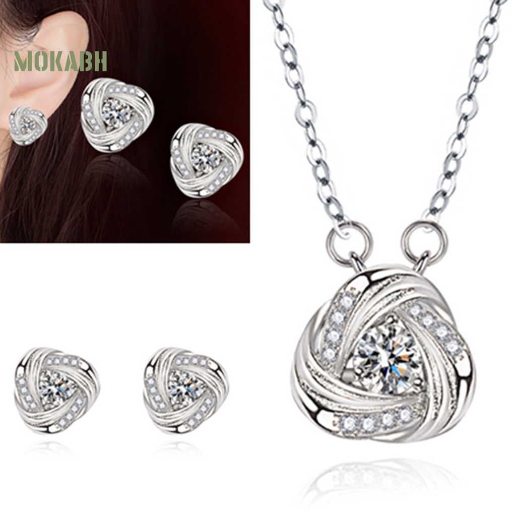 Bộ 2 Vòng cổ + Bông Tai + Nhẫn Hình Cánh Hoa Lấp Lánh Thời Trang