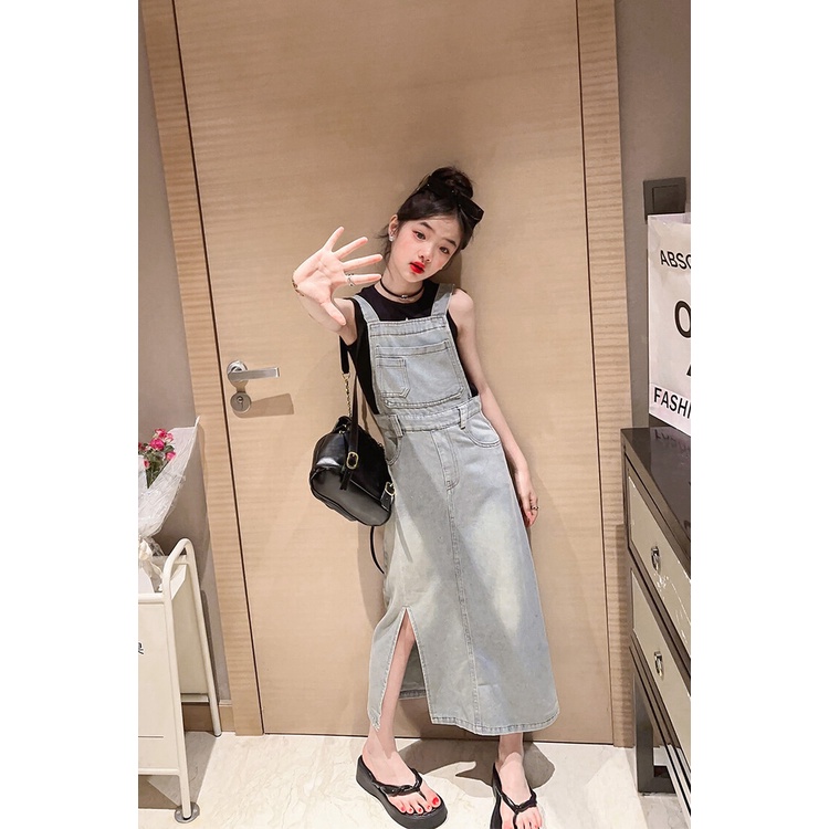 Set Áo Váy Yếm Denim Thời Trang Mùa Hè Mới Cho Bé Gái
