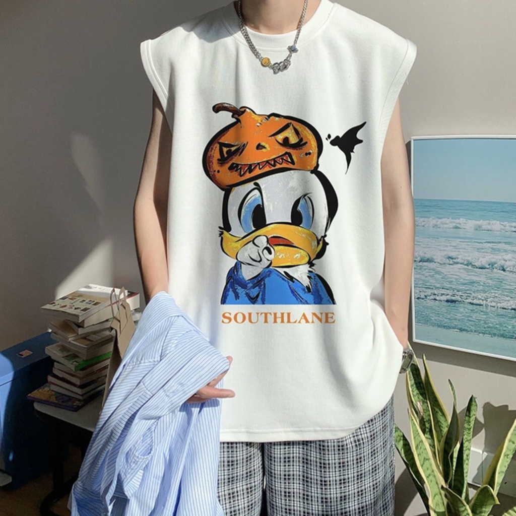 Áo Ba Lỗ Thể Thao Dáng Rộng In Hoạt Hình Thời Trang Cá Tính Cho Nam