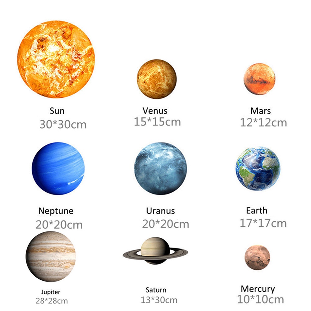 Set 9 Miếng Dán Tường Hình Các Hành Tinh Hệ Mặt Trời Dạ Quang Trang Trí Phòng Trẻ Em
