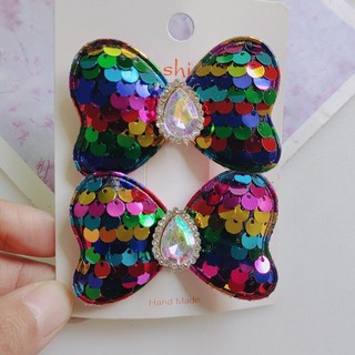 Set 2 Kẹp Tóc Nơ Đính Đá Dễ Thương Cho Bé Gái