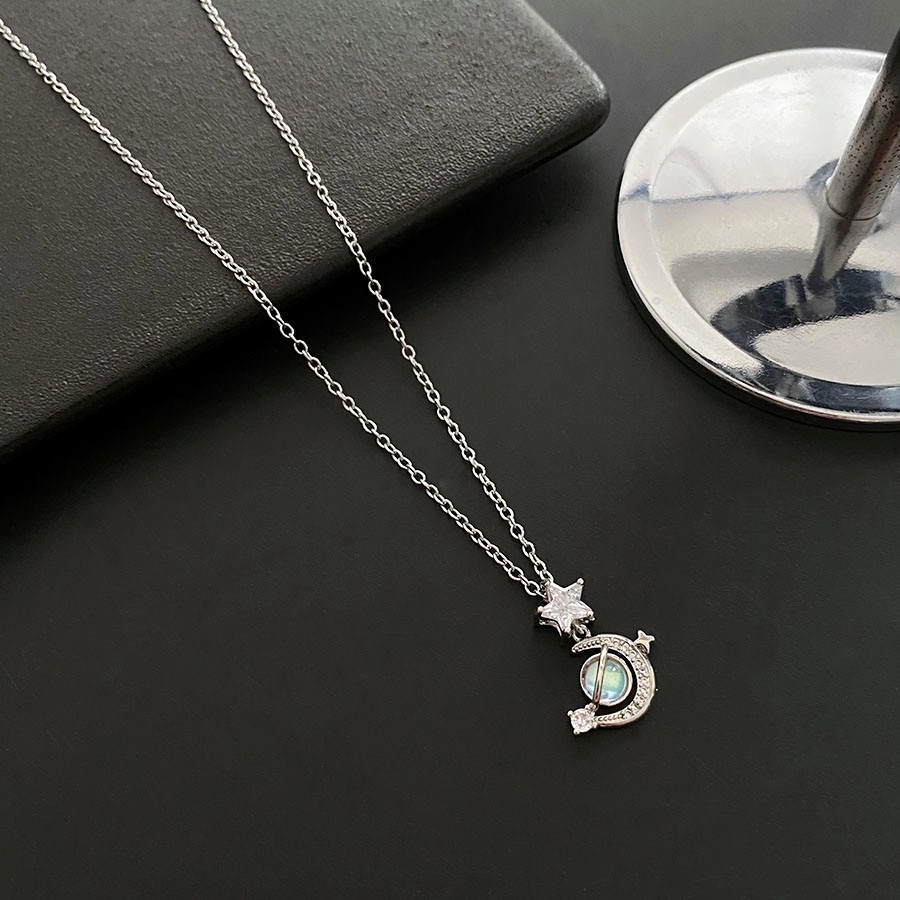 Dây Chuyền Mặt Hình Ngôi Sao / Mặt Trăng Đính Đá Zircon Lấp Lánh Sang Trọng Thời Trang Cho Nữ