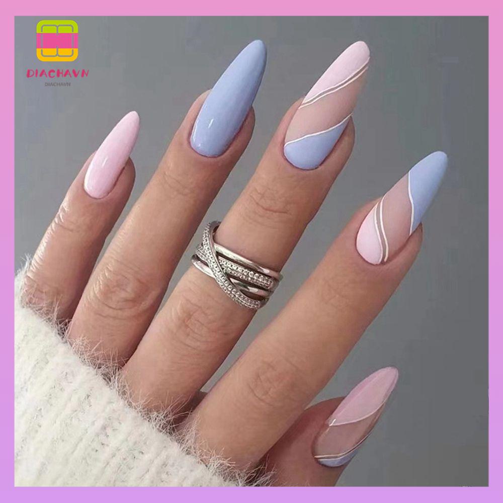DIACHAVN Bộ 24 Móng Tay Giả Che Phủ Toàn Diện Tháo Rời Được Hình Trái Tim