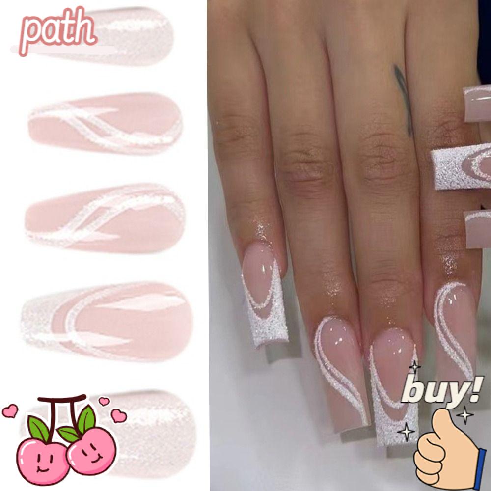 PATH Set 24 Móng Tay Giả Che Phủ Toàn Diện Màu Hồng Kiểu Pháp