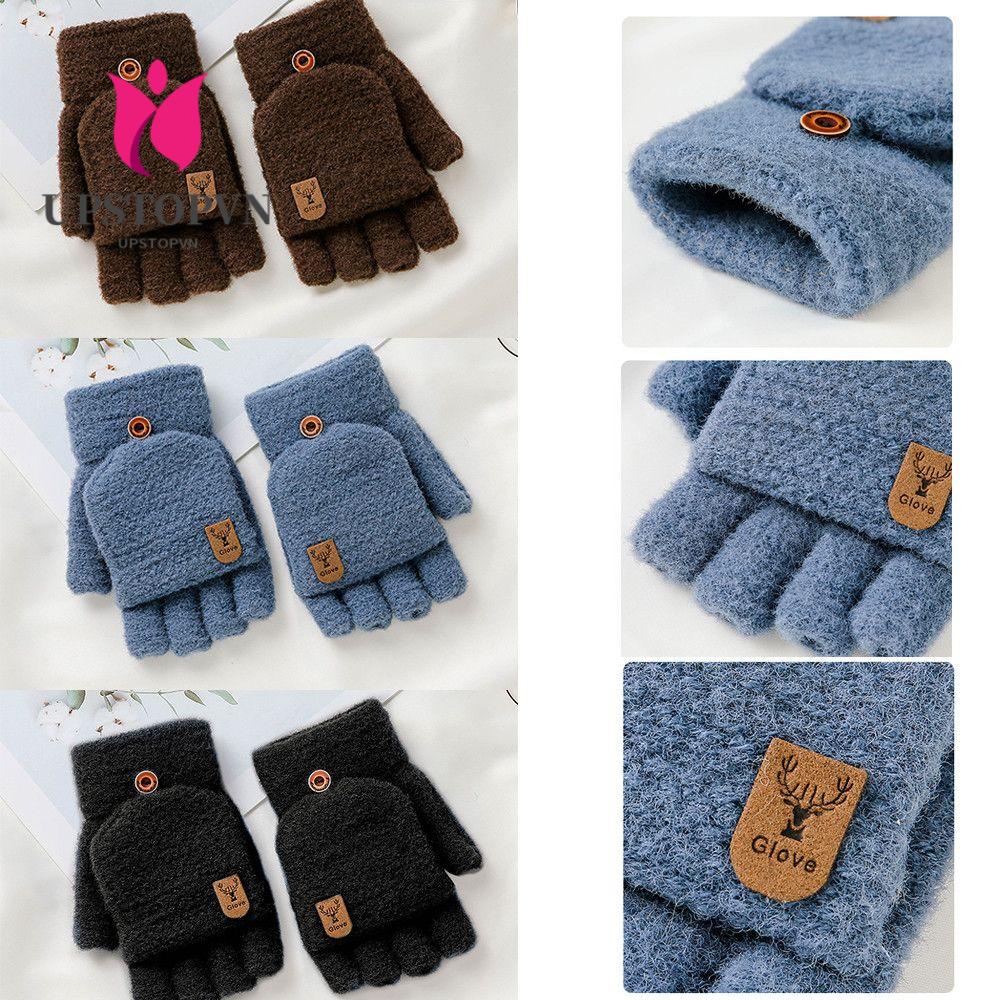 UPSTOPVN Găng Tay Hở Ngón Chất Liệu Cashmere Giả Ấm Áp Thời Trang Mùa Đông Cho