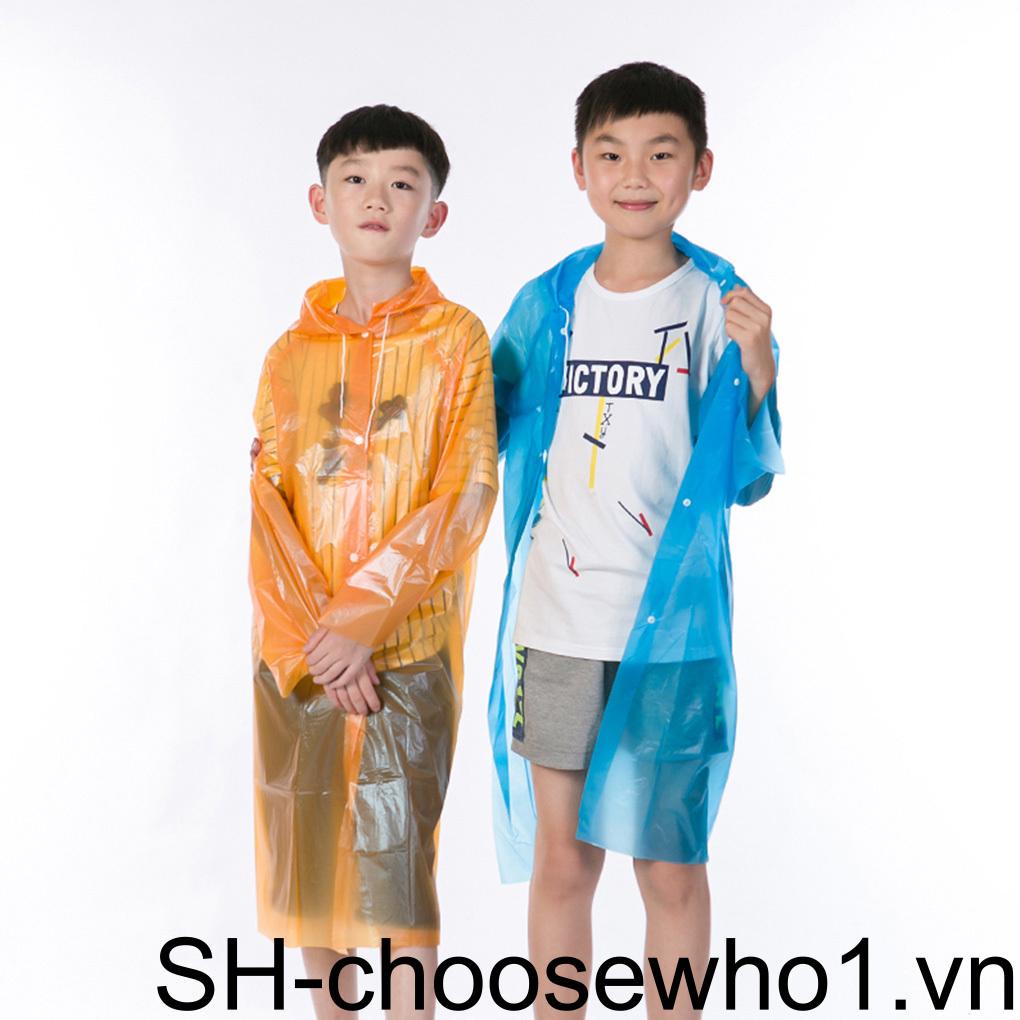 (runbu) Áo Mưa Poncho Có Mũ Trùm Dùng Một Lần Bằng PEVA Màu Xanh Lá Cây Nhỏ Gọn Dành Cho Trẻ
