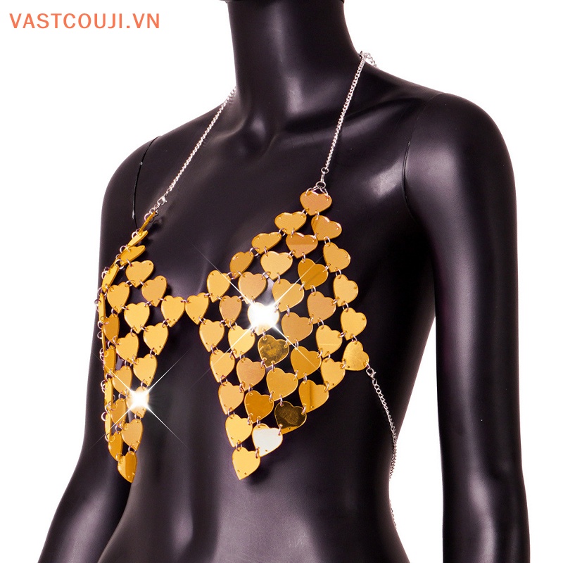 Vastji Áo Croptop Lưới Hở Lưng Đính Kim Sa Hình Trái Tim Gợi Cảm Cho Nữ