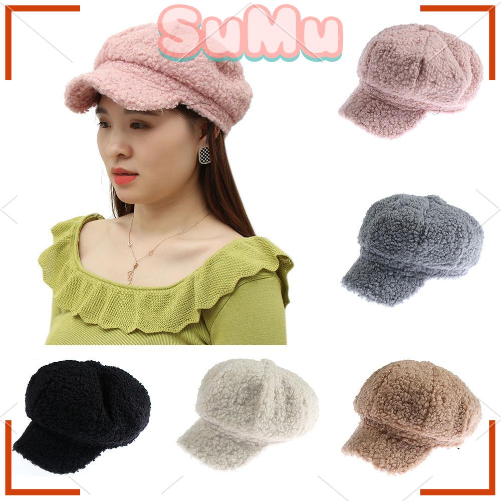 SUMU Mũ Beret Lông Cừu Mềm Mại Co Giãn Thời Trang Dành Cho Nữ