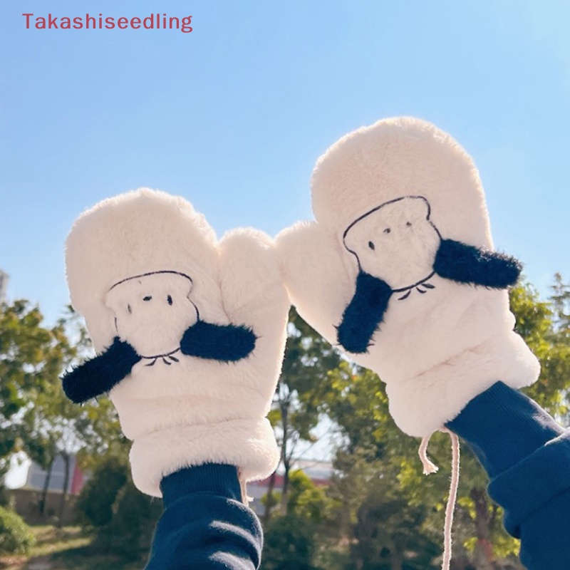 Găng Tay Mùa Đông Dệt Kim Mềm Mại Giữ Ấm Chống Gió In Họa Tiết Hoạt Hình Dễ Thương Cho Nữ