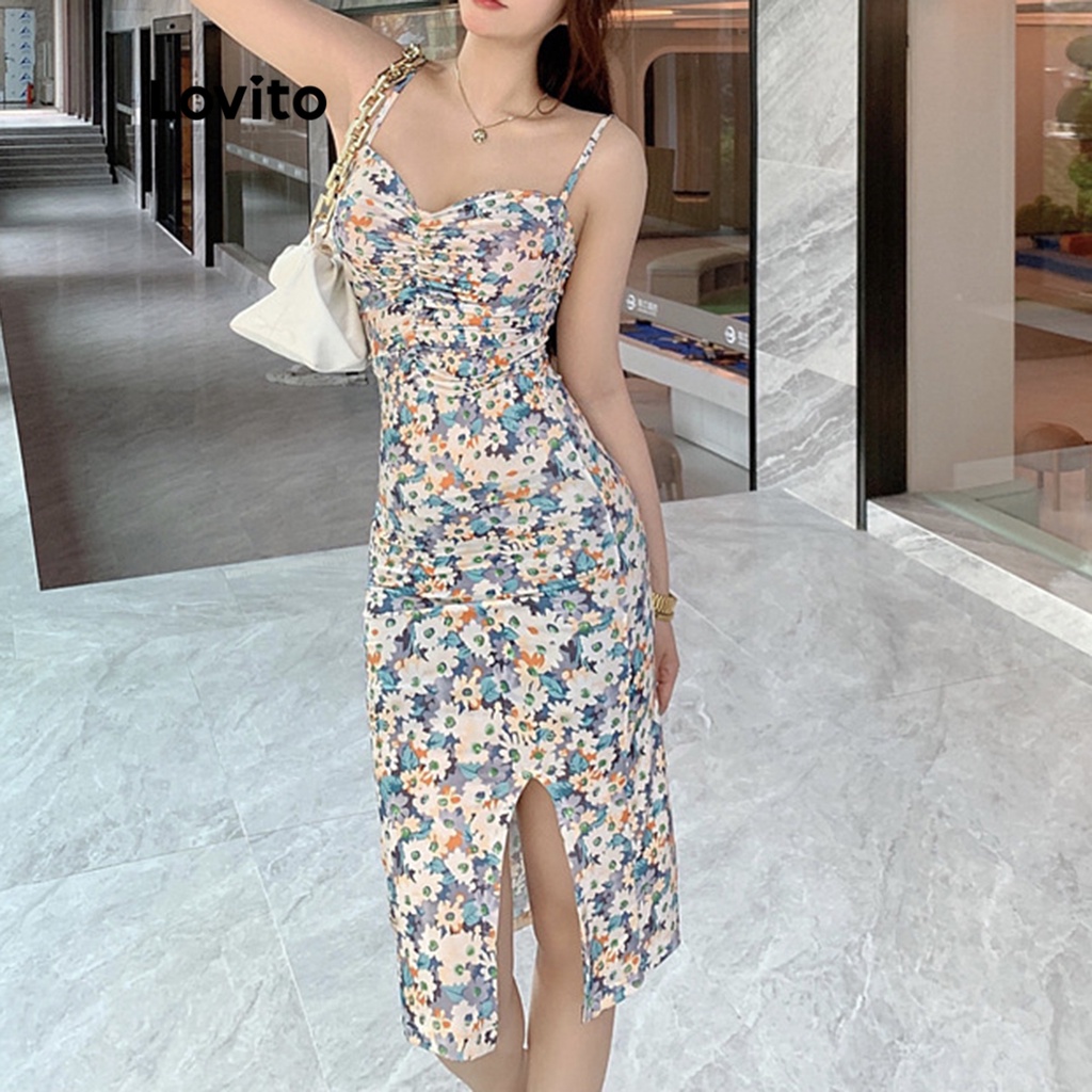 Lovito Đầm midi bút chì không tay họa tiết hoa boho cho nữ LNE09086 (Nhiều Màu)