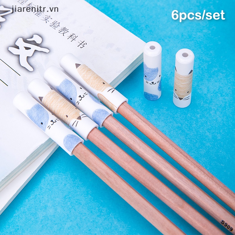 Set 6 Nắp Đậy Bút Chì Hình Mèo Dễ Thương Phong Cách Hàn Quốc