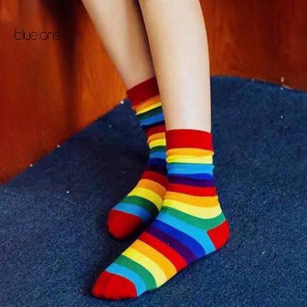 1 Đôi Tất Thể Thao Thoáng Khí Chống Nhăn Màu Sắc Cầu Vồng Tương Phản Siêu Thoải Mái Dễ Mặc Cho Nữ