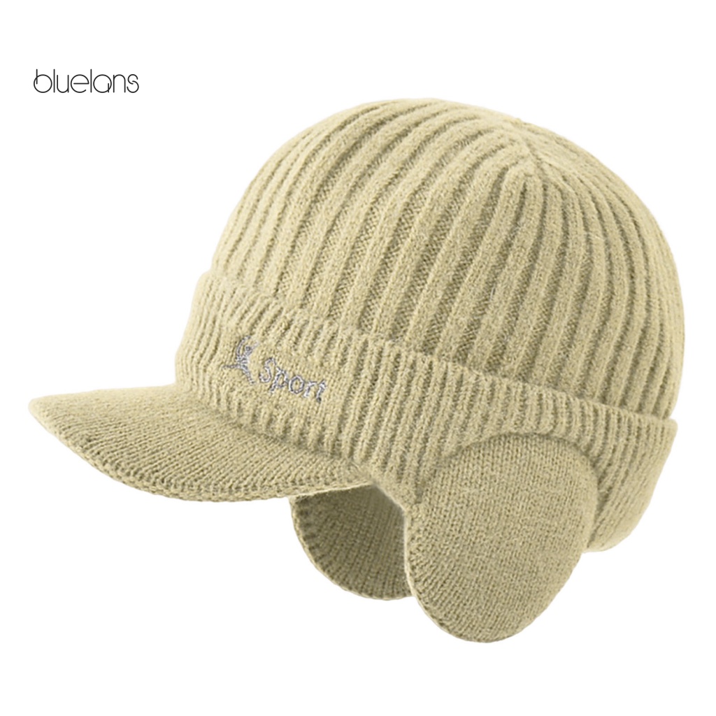 Mũ Lưỡi Trai Dệt Kim In Chữ Có Gân Vành Rộng Bảo Vệ Tai Thời Trang Mùa Đông Cho Nam