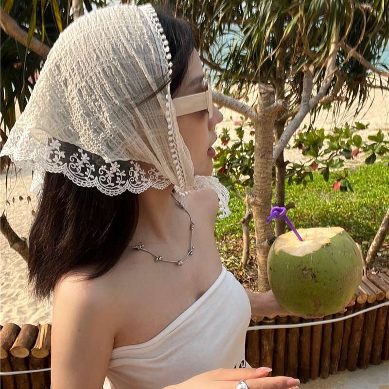 Khăn turban CHLINS ren hoa hình tam giác thời trang dành cho nữ