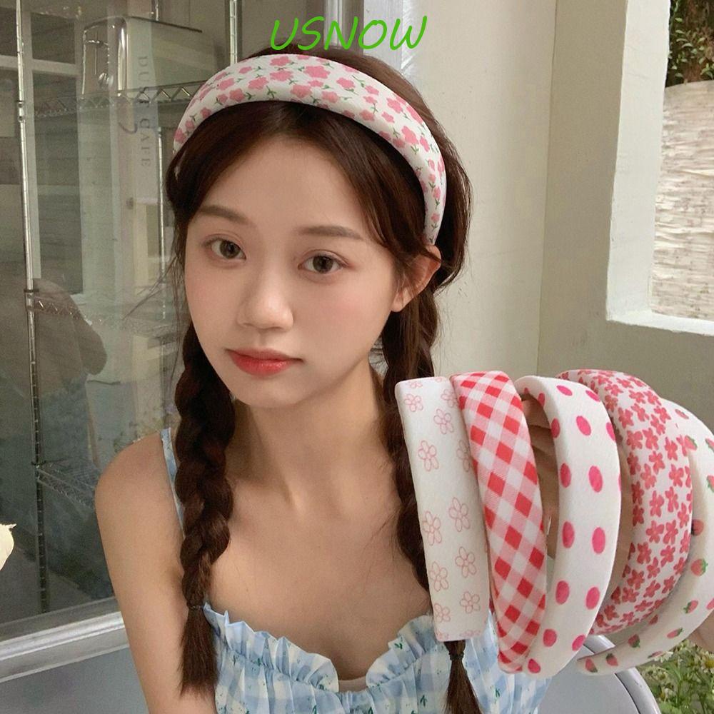 Băng Đô Cài Tóc Rửa Mặt Vành Rộng Họa Tiết Hoa / Dâu Tây Chấm Bi Kiểu Hàn Quốc Dễ Thương Cho Bạn Gái