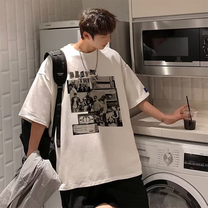 Áo thun VUNC tay ngắn cổ tròn dáng rộng in họa tiết thời trang mùa hè cho nam