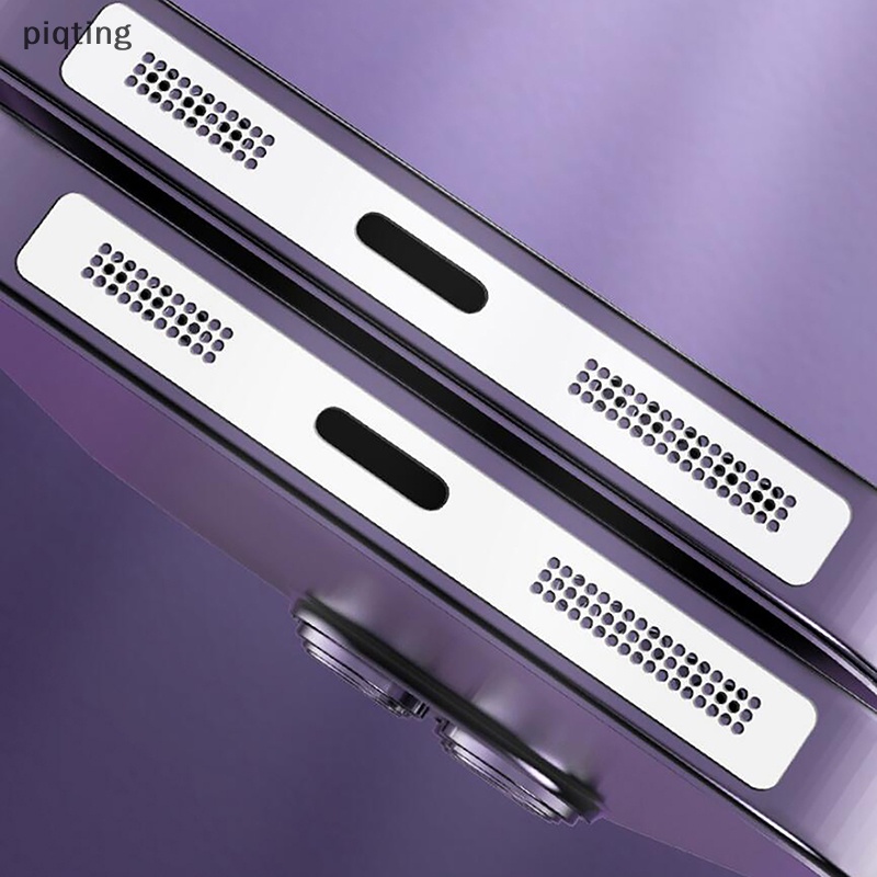 Set 1 / 2 Miếng Dán Lỗ Loa Hình Vuông / Tròn Bằng Kim Loại Chống Bụi Cho IP 14Pro 13Max