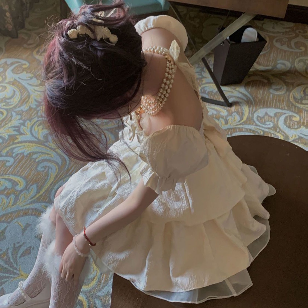 First Love Váy Ngắn Thắt Dây Phong Cách Công Chúa Sang Trọng Phong Cách Mới Mùa Hè