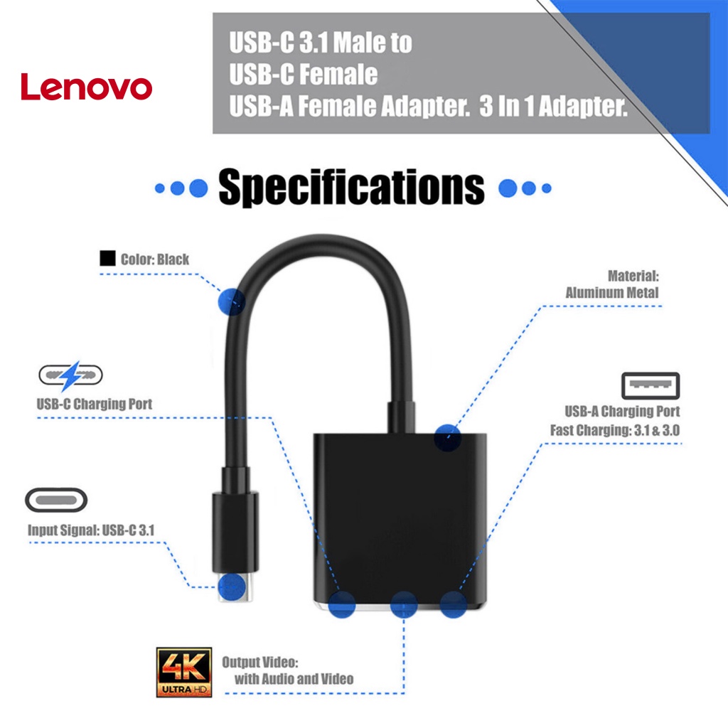 Bộ chuyển đổI Hub HDMI LENOVO 3 trong 1/ USB 3.1 sang 4K/ USB 3.0 / 2.0