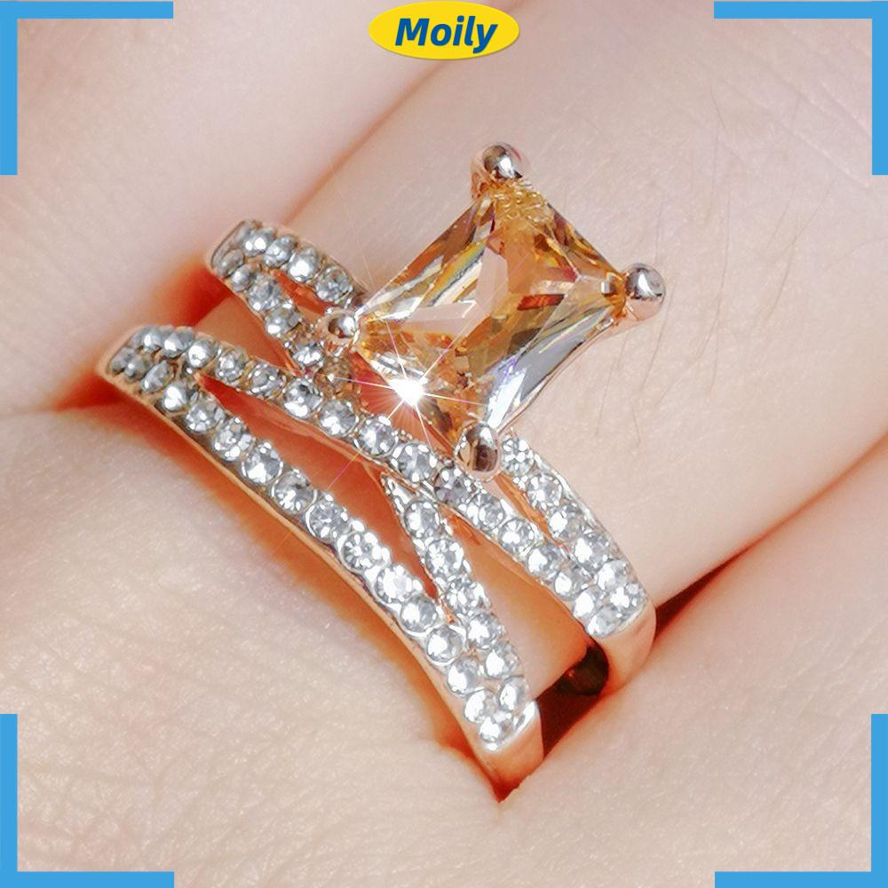 MOILYVN Set 2 Nhẫn Vuông Xếp Chồng Lên Nhau Sang Trọng