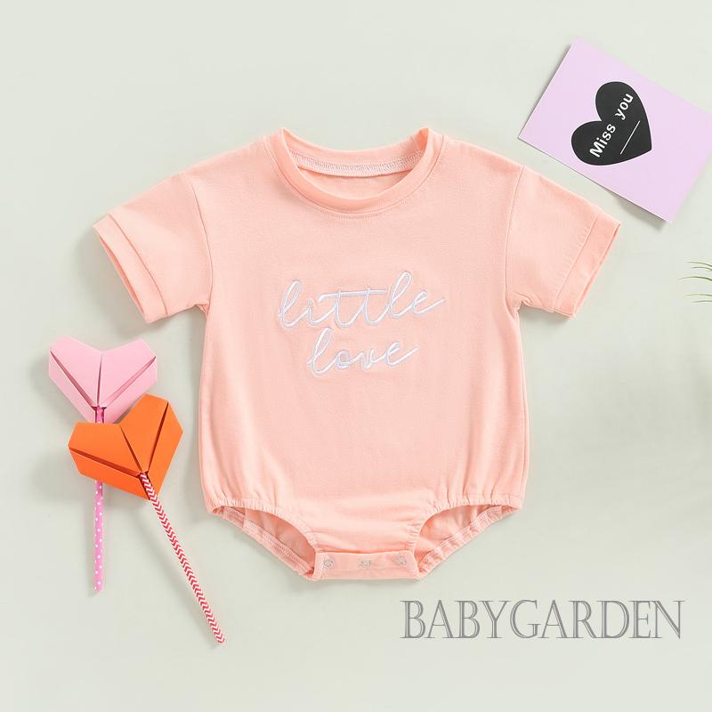 Áo Liền Quần Ngắn Tay Thêu Chữ Cho Bé 0-18 Tháng Tuổi