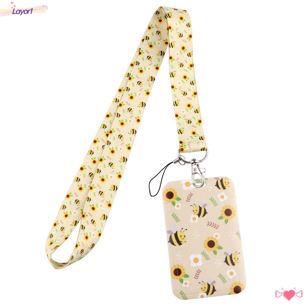 Giá Đỡ Thẻ ID LAYOR1 Họa Tiết Hoa / Ong Kèm Móc Khóa Tiện Dụng Cho Văn Phòng