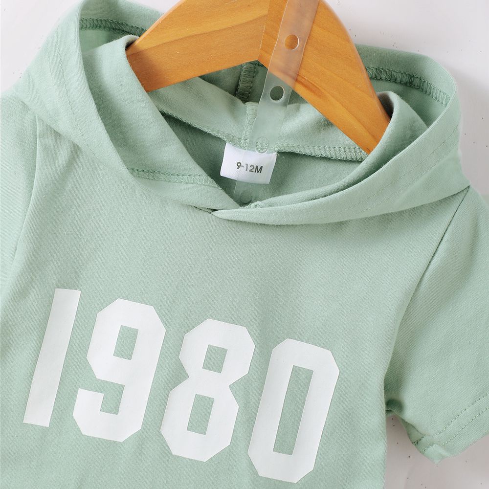 Set Đồ Thể Thao 2 Món Gồm Áo Hoodie Tay Cộc In Họa Tiết 1980 + Quần Ngắn Mùa Hè Cho Bé Trai 1-4 Tuổi