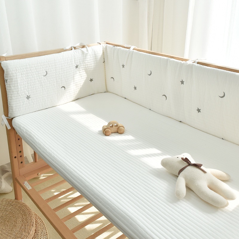 One Tấm Chắn Giường Cũi Em Bé Bằng Cotton Thêu Họa Tiết Có Thể Tháo Rời Và Giặt Rửa