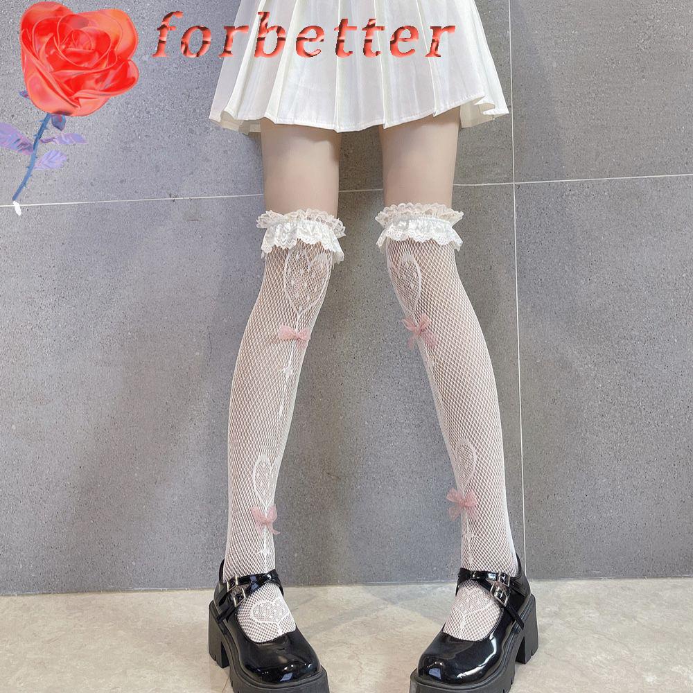 FORBETTER Đôi Tất Lưới Đính Nơ Thời Trang Nữ Tính