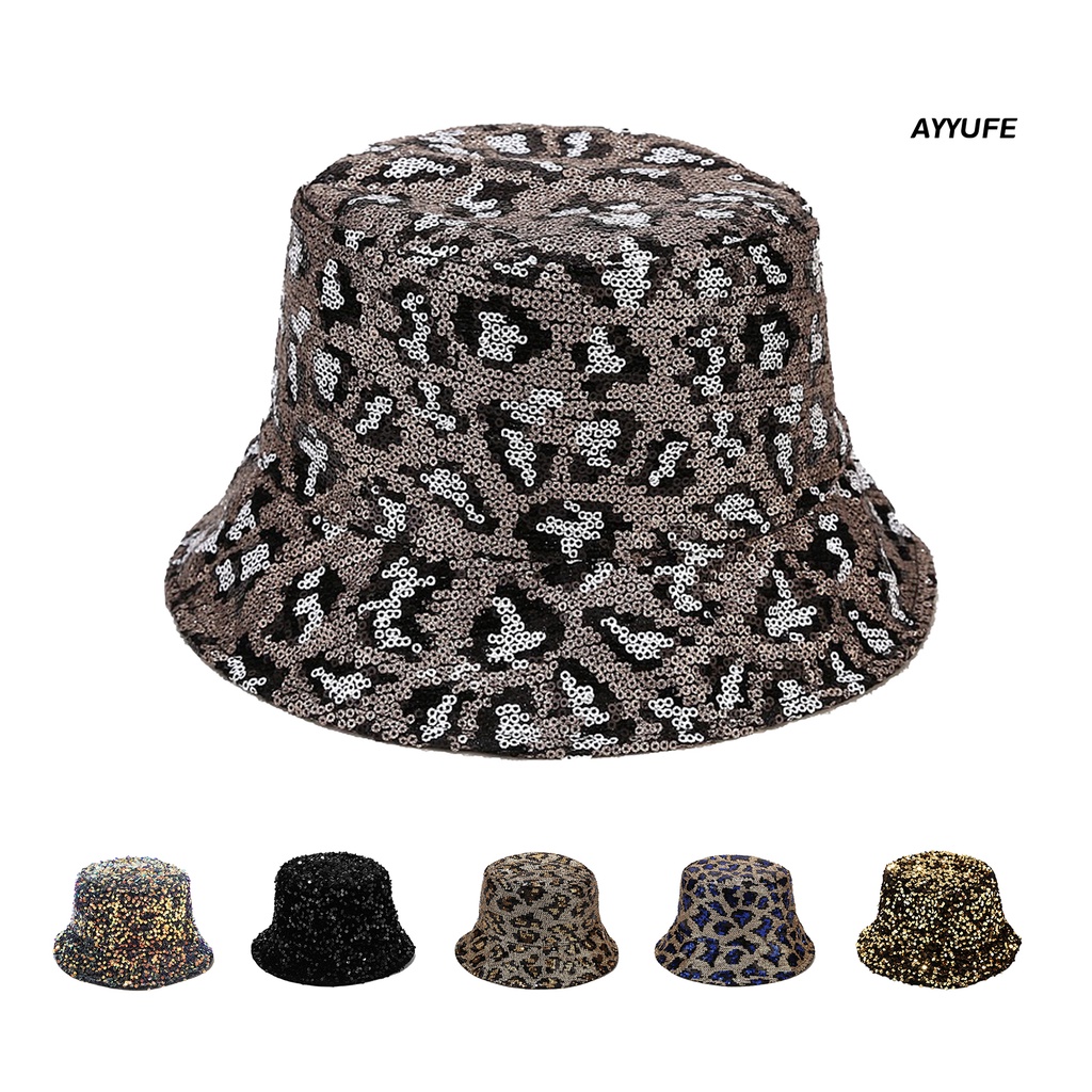 Nón Bucket Họa Tiết Da Báo Đính Kim Sa Lấp Lánh Thời Trang Cho Nữ