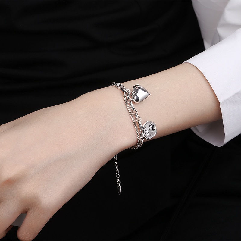 Vòng Tay Hai Lớp Mặt Hình Trái Tim Phong Cách Punk Thời Trang Cho Nữ