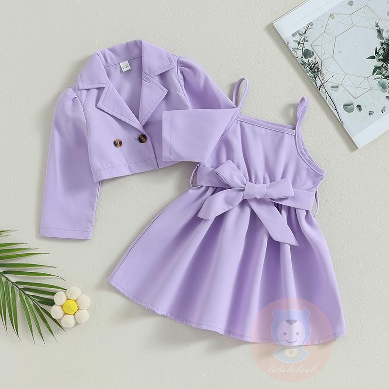 Set Đầm Sát Nách Thắt Eo + Áo Khoác Thời Trang Cho Bé Gái LAA6