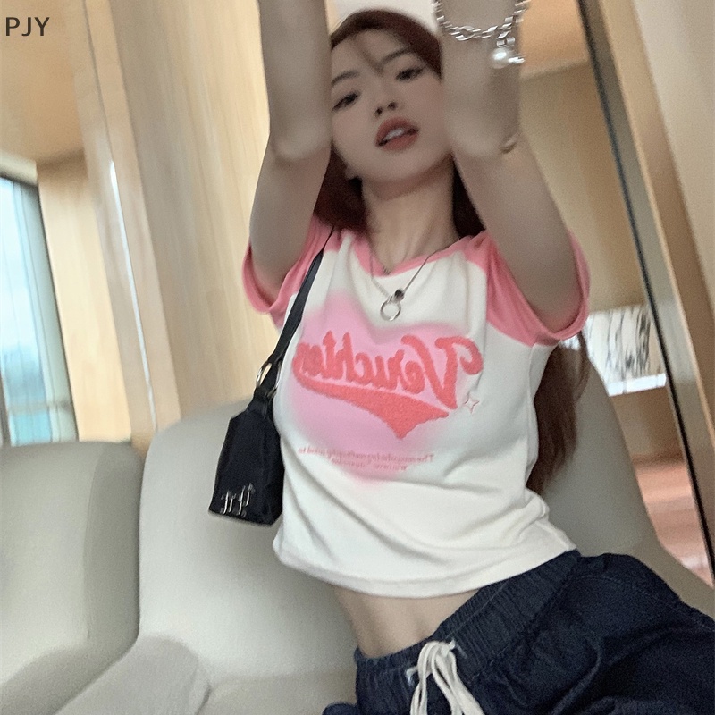 Áo Thun Crop Top Tay Ngắn Dáng Ôm Kiểu Retro Thời Trang Mùa Hè Cho Bạn Gái PJ
