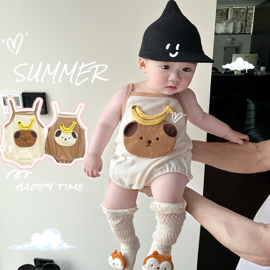 Áo Liền Quần 100% Cotton Họa Tiết Hoạt Hình Dễ Thương Phong Cách Hàn Quốc Cho Bé Sơ Sinh 0-24 Tháng Tuổi