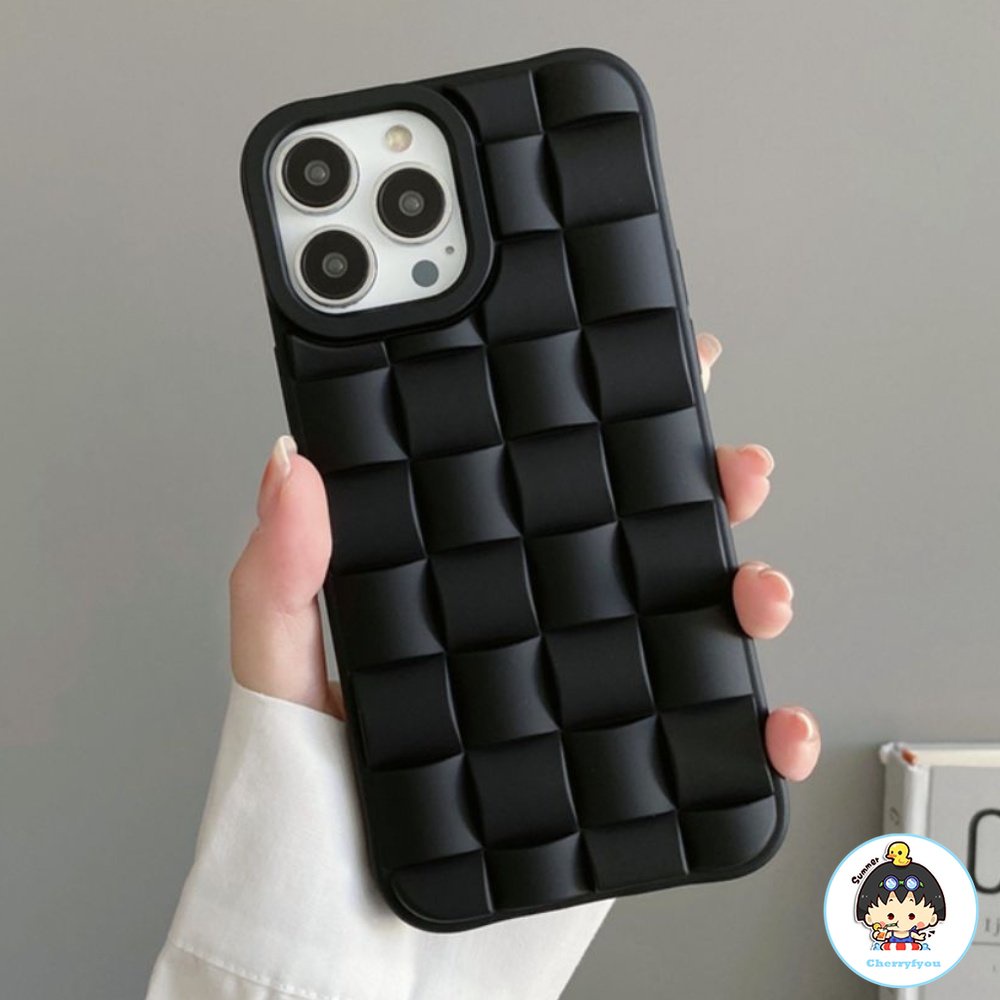 Ốp Điện Thoại TPU Mềm Họa Tiết Đan Chéo Màu Đen Sang Trọng Chống Rơi Cho IPhone 14 13 12 11 Pro Max X XR 8 7 Plus