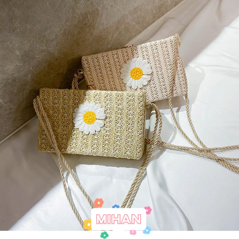 MIHAN1 Túi cói Đan Lát Hình Hoa Cúc Xinh Xắn Cho Nữ