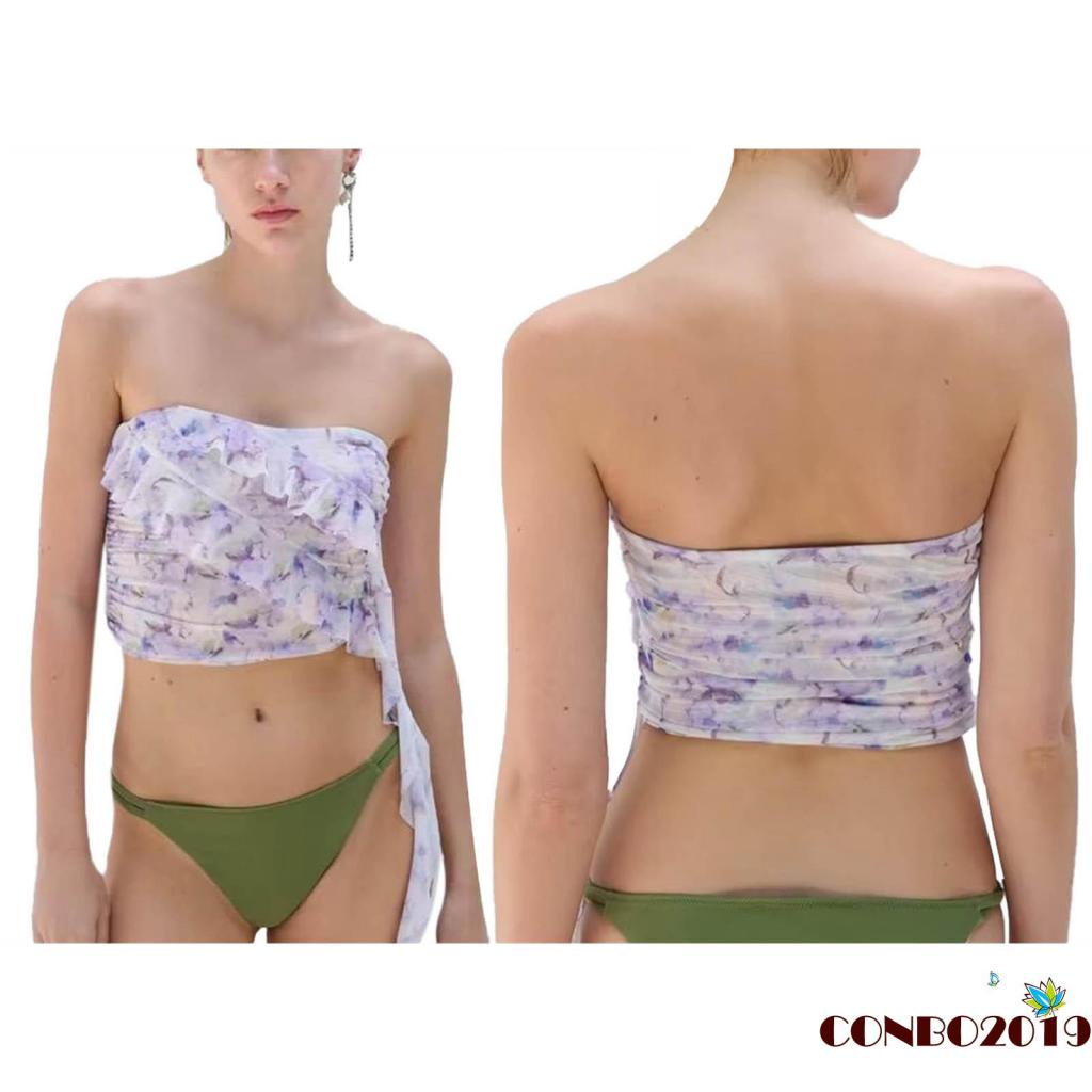 Áo Croptop Trễ Vai Nhún Bèo Họa Tiết Hoa Thời Trang Mùa Hè Cho Nữ