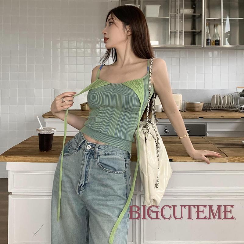 Áo Thun Sát Nách Giả Hai Lớp Màu Sắc Tương Phản Thời Trang Mùa Hè Cho Nữ